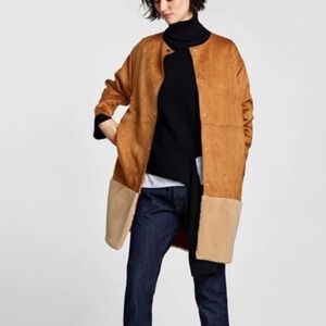 Zara Retro Y2K Faux Suede Faux Fur Jacket